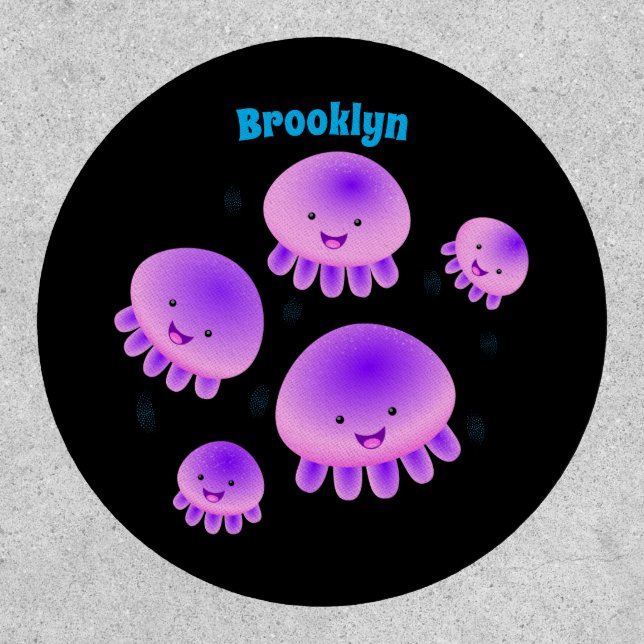 Cute pink purple jellyfish kawaii cartoon patch (Front)