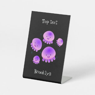 Cute pink purple jellyfish kawaii cartoon pedestal sign