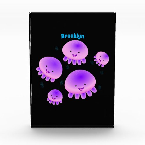 Cute pink purple jellyfish kawaii cartoon photo block