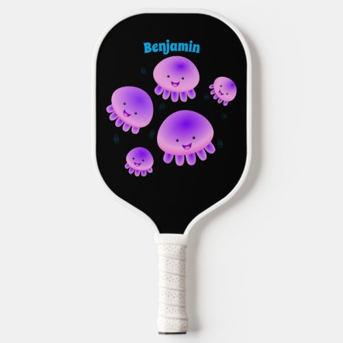 Cute pink purple jellyfish kawaii cartoon pickleball paddle