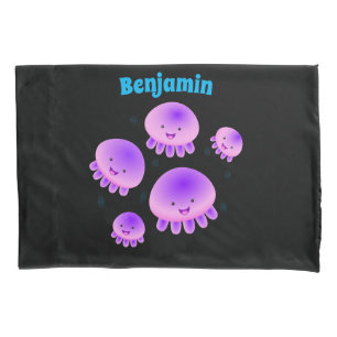 Cute pink purple jellyfish kawaii cartoon pillow case