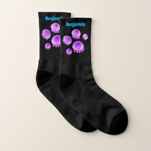 Cute pink purple jellyfish kawaii cartoon socks