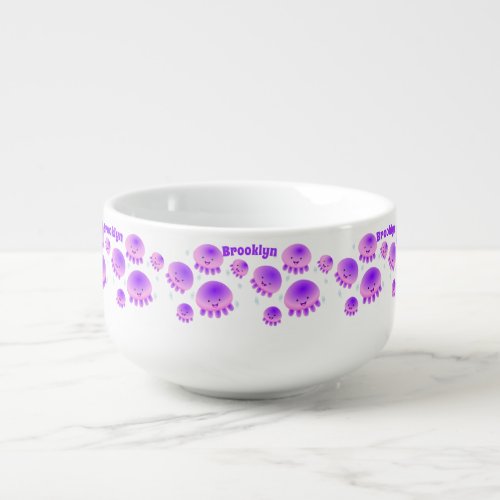 Cute pink purple jellyfish kawaii cartoon soup mug