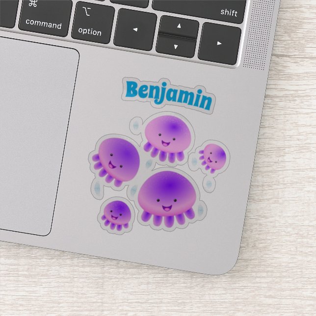 Cute pink purple jellyfish kawaii cartoon sticker (Detail)