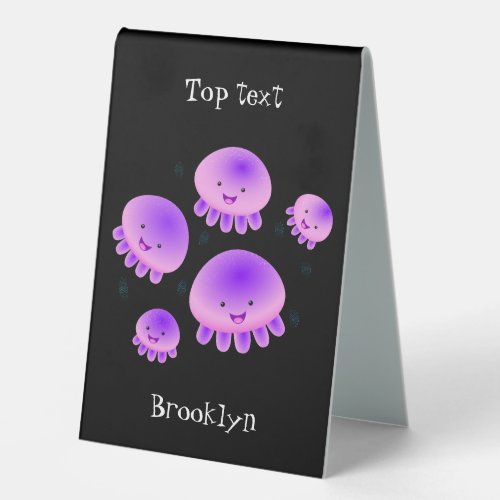 Cute pink purple jellyfish kawaii cartoon table tent sign