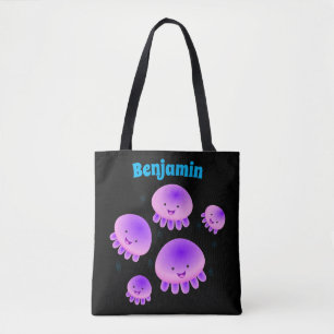 Cute pink purple jellyfish kawaii cartoon tote bag