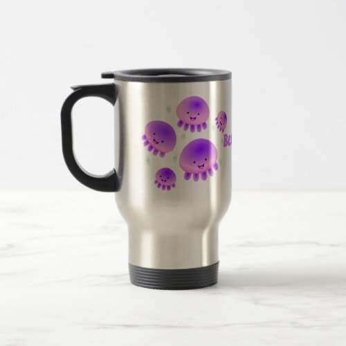 Cute pink purple jellyfish kawaii cartoon travel mug