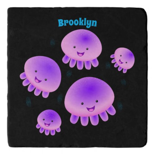 Cute pink purple jellyfish kawaii cartoon trivet