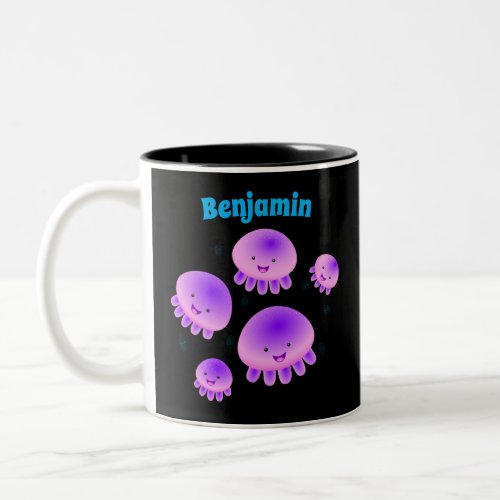 Cute pink purple jellyfish kawaii cartoon Two_Tone coffee mug