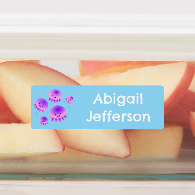 Cute pink purple jellyfish kawaii personalized labels (Affixed)