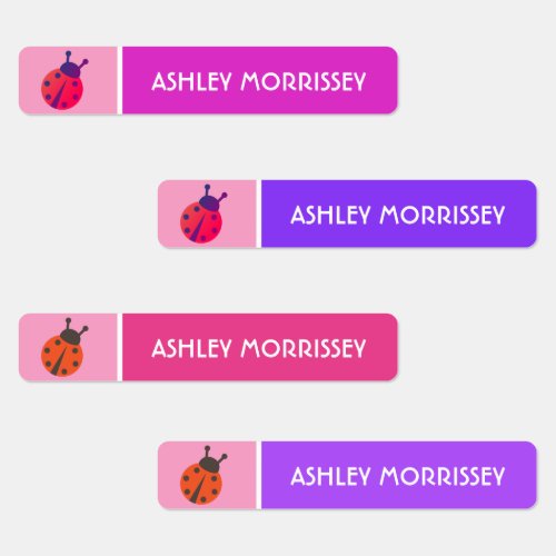Cute Pink Purple Ladybug Kids Name Labels