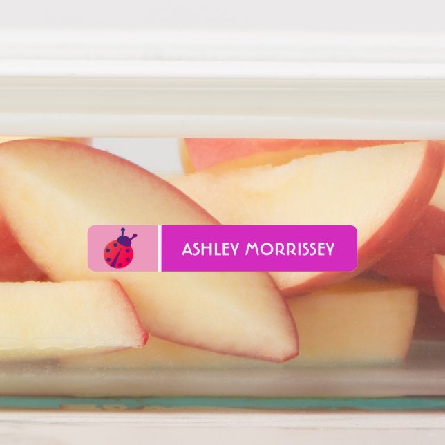 Cute Pink Purple Ladybug Kids Name Labels (Affixed)