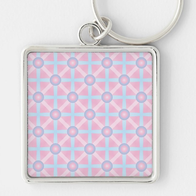 Cute Pink, Purple & Light Blue Pattern Keychain (Front)