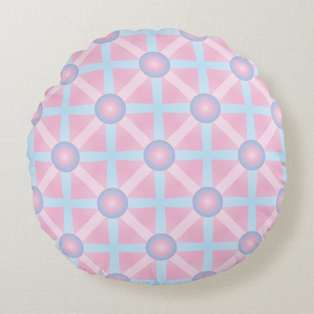 Cute Pink, Purple & Light Blue Pattern Round Pillow (Front)