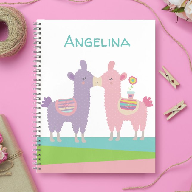 Cute pink purple llamas kiss kawaii girly school notebook (Creator Uploaded)