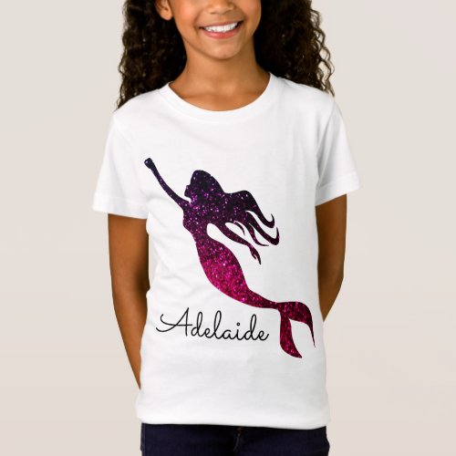 Cute Pink  Purple Mermaid  Personalized Add Name T_Shirt