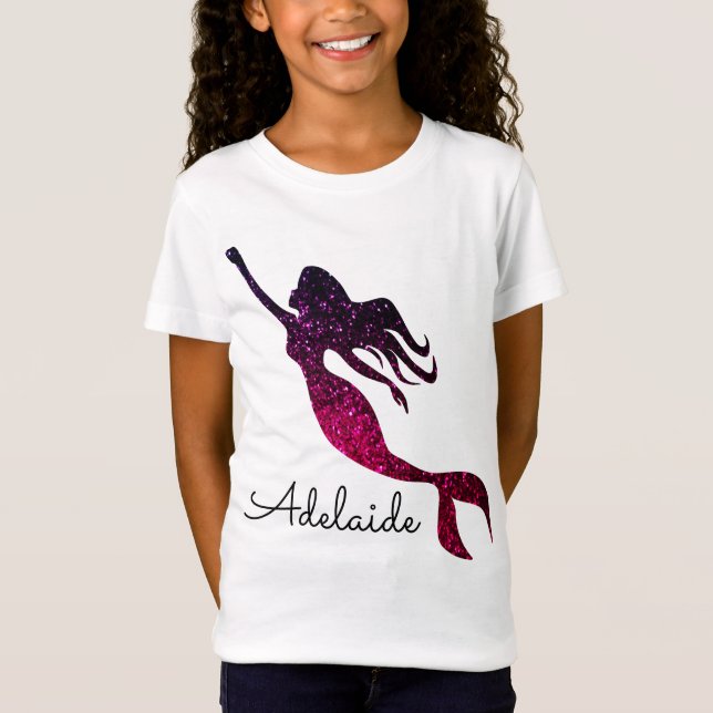 Cute Pink & Purple Mermaid | Personalized Add Name T-Shirt (Front)
