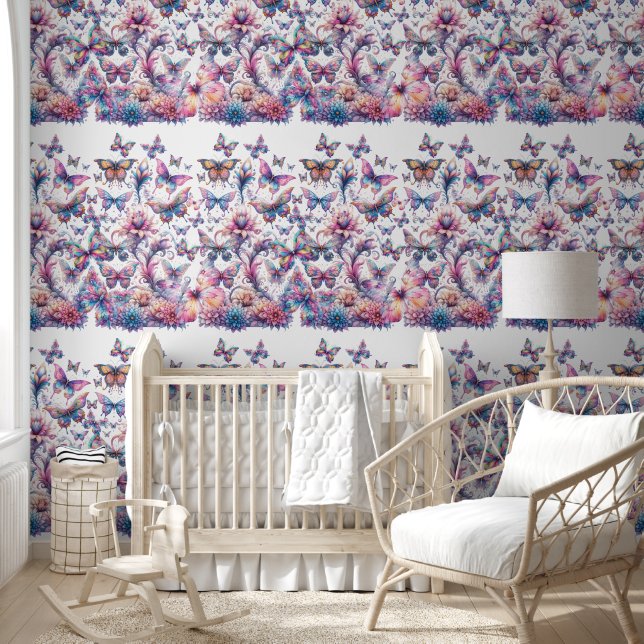 Cute Pink & Purple Pattern Butterflies Wallpaper Wallpaper (Kids)