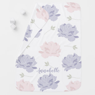 Cute Pink & Purple Peonies Pattern Personalized Baby Blanket