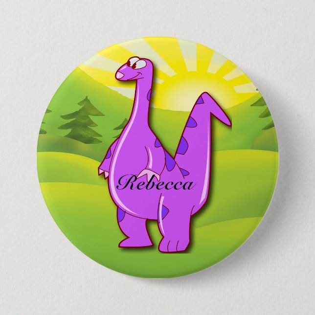 Cute pink purple Personalized Dinosaur Button (Front)