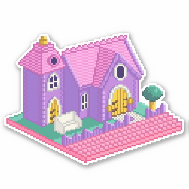 Cute Pink Purple Pixel Art 90s Toy Church Girls  Sticker (Front)