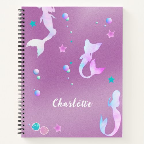 Cute Pink Purple Sea Mermaids Girly Sketchbook Notebook