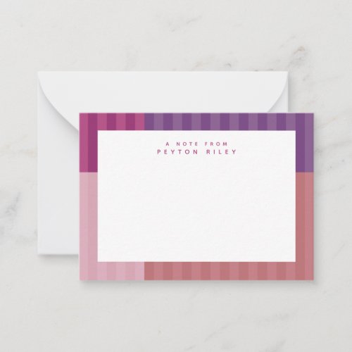Cute pink purple stripes fun personalized kids note card