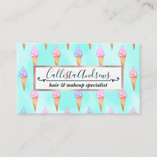 Cute Pink Purple Summer Ice Cream Cones Watercolor Business Card