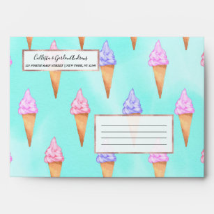 Cute Pink Purple Summer Ice Cream Cones Watercolor Envelope