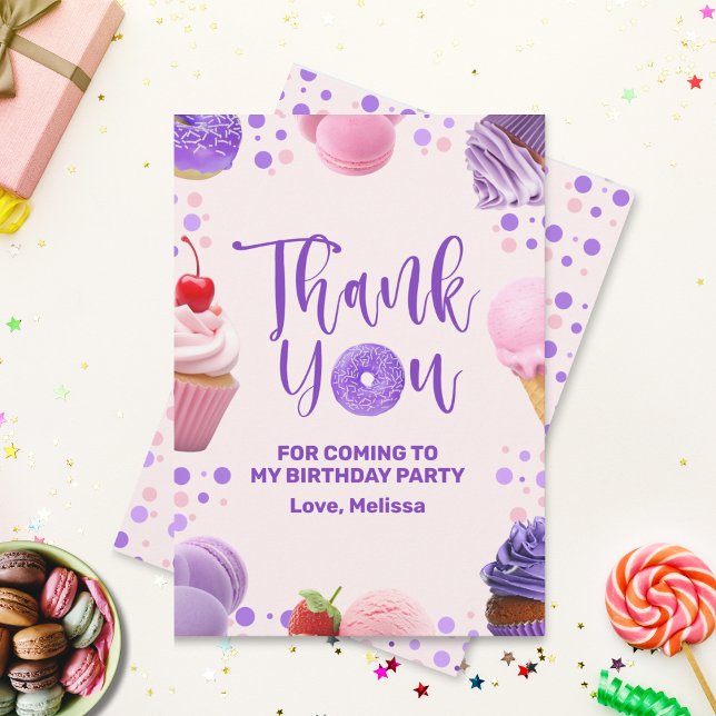 Cute Pink Purple Sweet One Birthday  Thank You Card (Creator Uploaded)
