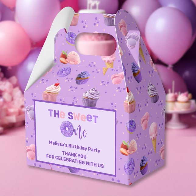 Cute Pink Purple Sweet One First Birthday  Favor Boxes (Creator Uploaded)