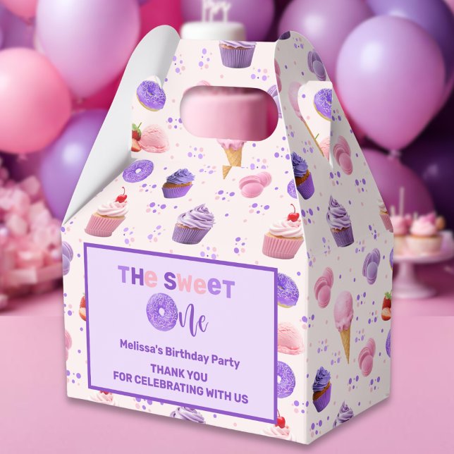 Cute Pink Purple Sweet One First Birthday  Favor Boxes (Creator Uploaded)