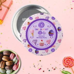 Cute Pink Purple Sweet One Girl's Birthday  Button