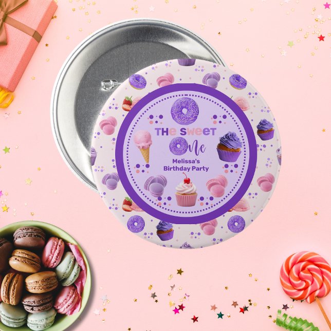 Cute Pink Purple Sweet One Girl's Birthday  Button (Creator Uploaded)