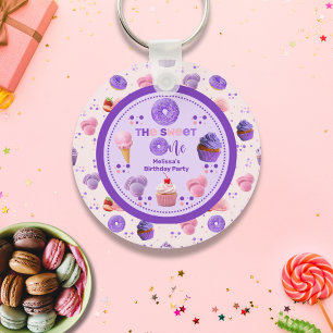 Cute Pink Purple Sweet One Girl's Birthday Keychain