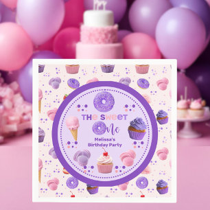Cute Pink Purple Sweet One Girl's Birthday  Napkins