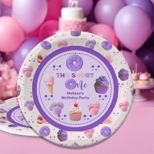 Cute Pink Purple Sweet One Girl's Birthday  Paper Plates