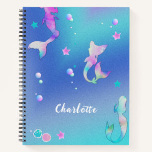 Cute Pink Purple Teal Mermaids Girly Sketchbook Notebook