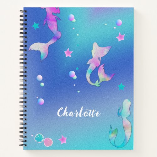 Cute Pink Purple Teal Mermaids Girly Sketchbook Notebook