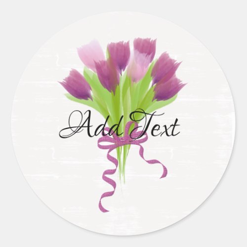 Cute Pink  Purple Tulips Add Text Classic Round Sticker