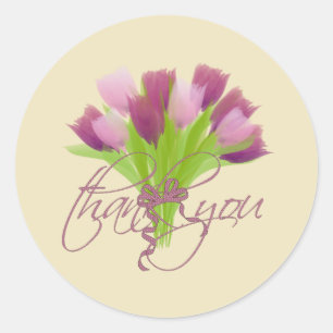 Cute Pink & Purple Tulips Thank You Classic Round Sticker