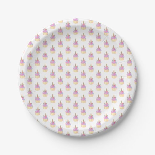 Cute Pink Purple Unicorn Cupcake  Paper Plates