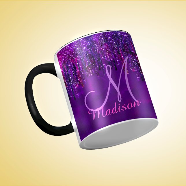 Cute Pink purple Unicorn Glitter Drips monogram Mug (Creator Uploaded)