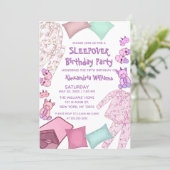 Cute Pink Purple Unicorn Pajama Sleepover Birthday Invitation (Standing Front)
