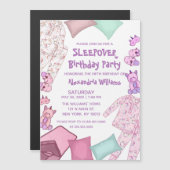 Cute Pink Purple Unicorn Pajama Sleepover Birthday Magnetic Invitation (Front/Back)