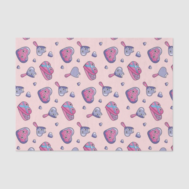 Cute Pink Purple Valentine's Day Doodle Pattern Tissue Paper (Front)