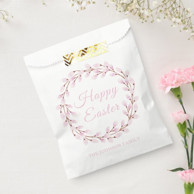 Cute Pink Pussy Willow Happy Easter  Favor Bag (Sealed)