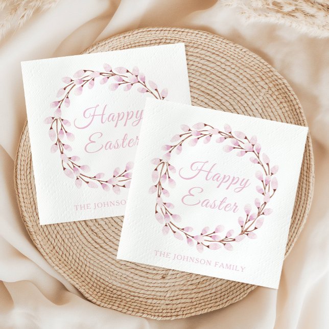 Cute Pink Pussy Willow Happy Easter  Napkins (Cute Pink Pussy Willow Happy Easter Napkins)