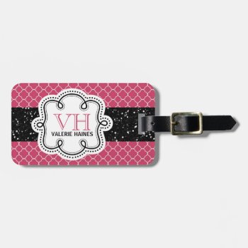 Cute Pink Quatrefoil And Faux Glitter Luggage Tag by PartyHearty at Zazzle