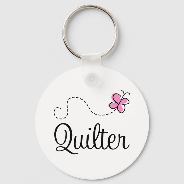 Cute Pink Quilter Gift Keychain (Front)